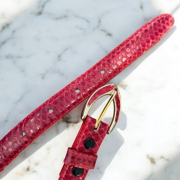 Vintage Genuine Snake Skin Red Leather Belt Size Medium - Picture 3 of 9